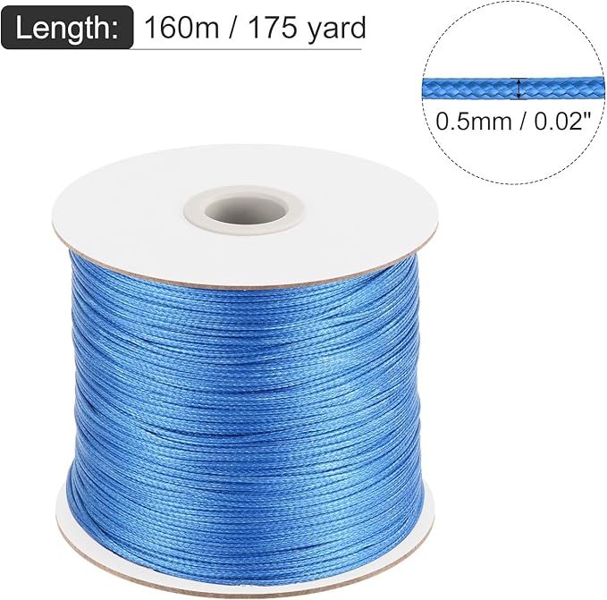 MECCANIXITY Waxed Cord 0.5mm Waxed Polyester Cord 175 Yard Wax String for Bracelet Making, Necklaces, Beading, Jewelry Making and DIY Crafts(Bright Blue)