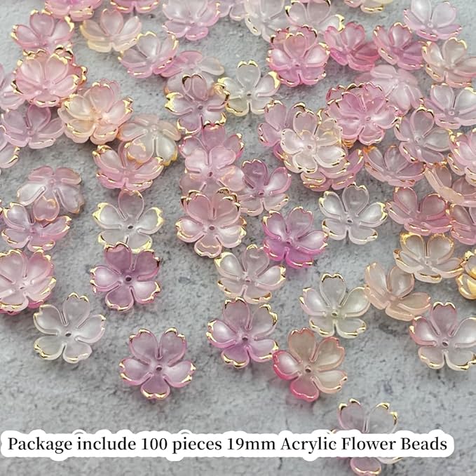 100pcs Acrylic Flower Beads, 19mm Cherry Blossom Plastic Gradient Flower Spacer Beads for DIY Crafts Bracelet Necklace Earrings Jewelry Making(Pink Yellow)