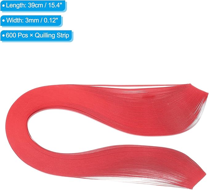 PATIKIL 600pcs Quilling Strips Paper 1/8"(3mm) 39cm Origami Paper Quilling Strip for Art DIY Hand Craft Christmas, Red