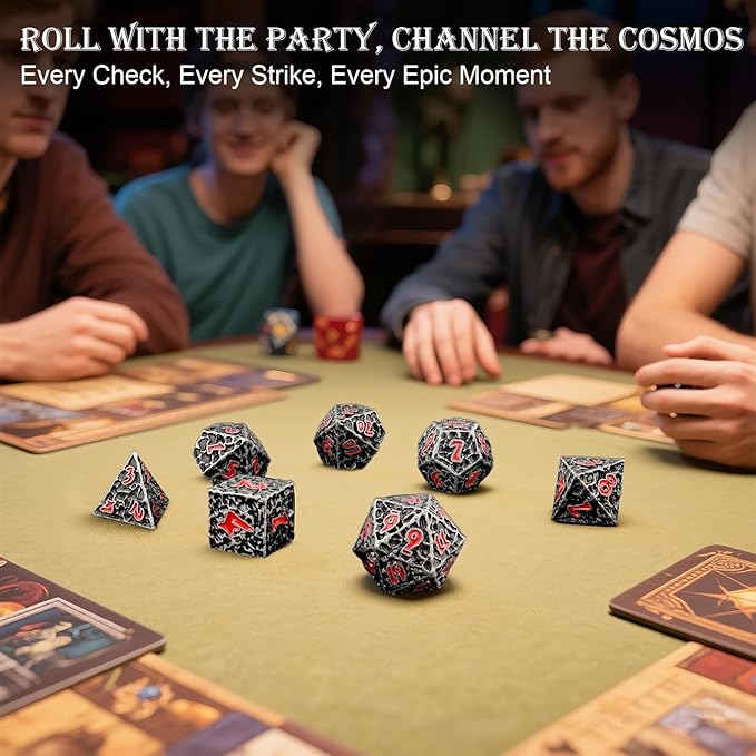 Haxtec DND Dice Set Metal Dice Compatible with Dungeons and Dragons D&D Gift TTRPG Antique Iron Red Polyhedral Dice
