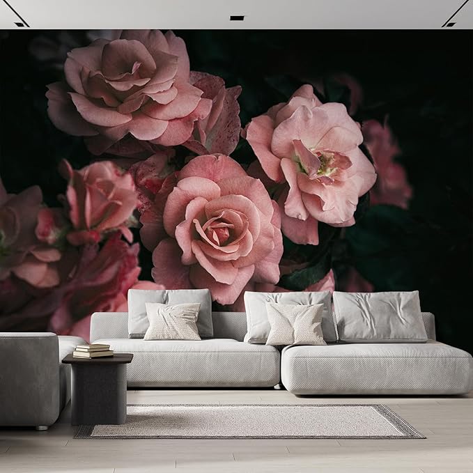 wall26 Removable Wall Sticker/Wall Mural Close Up Dark Rose Flower Blossoms Nature Wilderness Photography Realism Decorative Botanical Relax/Calm Floral for Living Room, Bedroom, Office - 100"x144"