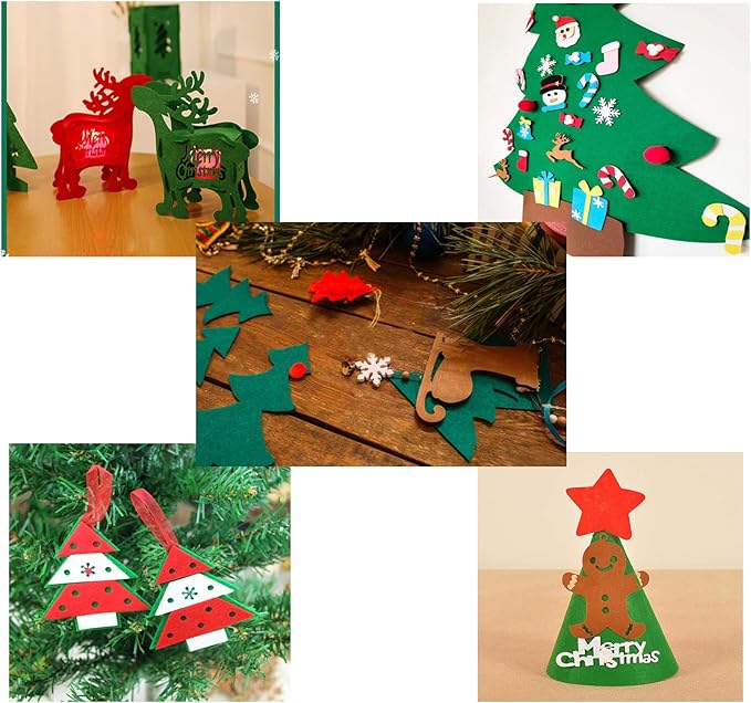 Weabetfu 16 Pieces Christmas Felt Fabric Sheets,5 Colors Craft Felt Sheets for DIY Christmas Decoration,DIY Patchwork Sewing Crafts