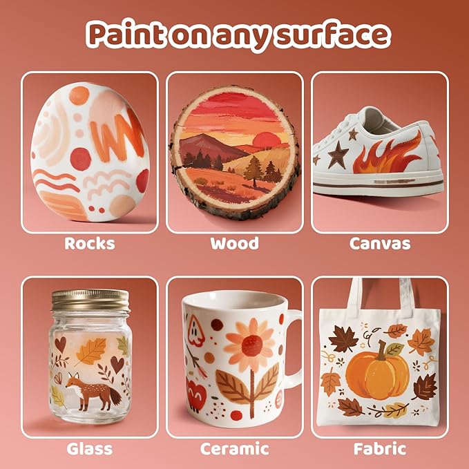 Guangna 12 Red Brown Series Acrylic Paint Markers Set, Brush Tip Acrylic Paint Pens for Rock Painting, Wood, Glass, Paper, Coloring Book, Ceramic, Canvas, DIY Crafts, Water-Based Ink