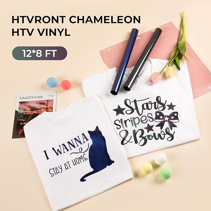 HTVRONT Chameleon HTV Heat Transfer Vinyl - 12" x 8ft Bronze Turns Purple HTV for Shirts, Iron on Vinyl for All Cutting Machine - Easy to Cut & Weed for Heat Transfer Design