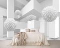 3D Wallpaper Abstract Tunnel Space Stereo Wall Mural Metal Ball Tapiz para Pared for Bedroom Living Room TV Background Wall Studio（Not Peel and Stick）