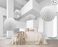 3D Wallpaper Abstract Tunnel Space Stereo Wall Mural Metal Ball Tapiz para Pared for Bedroom Living Room TV Background Wall Studio（Not Peel and Stick）