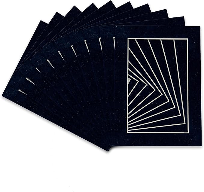 Pack of Ten Acid Free 11x14 Mats Bevel Cut for 8.5x11 Photos - Navy Suede Precut Matboards With Backing Boards and Self Seal Photo Mat Bags For Pictures, Photos, Framing - 4-ply Thickness