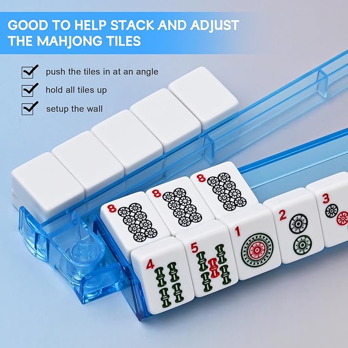 Mahjong Racks with Pushers Set of 4, Plastic American Mahjong Tile Racks 4 Colors, Mah Jongg Accessories Gifts for Mj Enthusiast