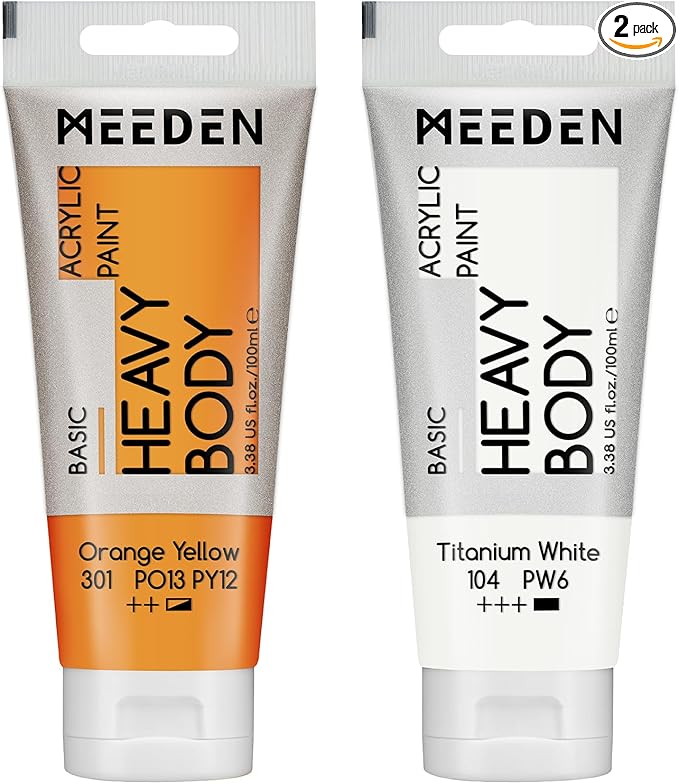 MEEDEN Acrylic Paint Orange Yellow: Bundled with Titanium White Color - 100ml/3.38oz x 2 Bulk Heavy Body Acrylic Paint Tubes for Art Craft Painting