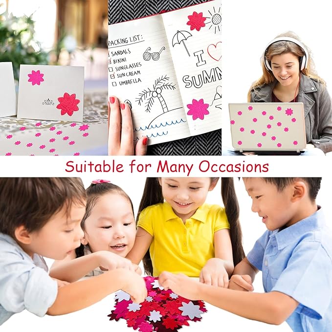 Flower Stickers, Felt Stickers for Kids, Felt Flowers for Crafts, Craft Supplies for Scrapbooking 120pcs 1" to 3" Size