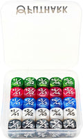 Futhark MTG Counter Dice Set - 25 Compact Multicolored Acrylic Dice with Plus/Minus Counters - Easy to Carry & Easy to Read - Accessories for Magic: The Gathering