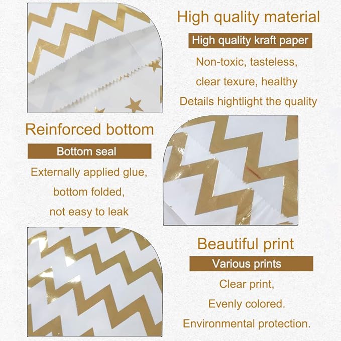 KEYYOOMY 100 Pcs Bright Gold Candy Buffet Bags Small Cookie Bag Polka Dot Paper Treat Bag for Wedding Birthday Party (5 inch x 7 inch)