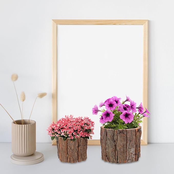 ARTIBETTER Bark Planter Pot 2pcs Wood Bark Pot Natural Log Succulent Planter Pots for Indoor Plants Rustic Tree Stump Plant Pot Farmhouse Bucket for Home Art Decor