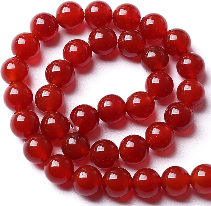 12MM 32pcs Semi-Precious Red Agate Beads Natural Stone Round Loose Beads for Jewelry Making DIY Bracelet Necklace 1 Strands 15"