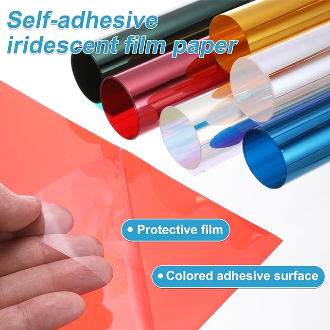 MECCANIXITY Iridescent Window Film,24" x 39" Iridescent Holographic PVC Fabric Dichroic Film Clear Vinyl Paper Roll for DIY Craft Gift Wrapping Bag Decoration, Red