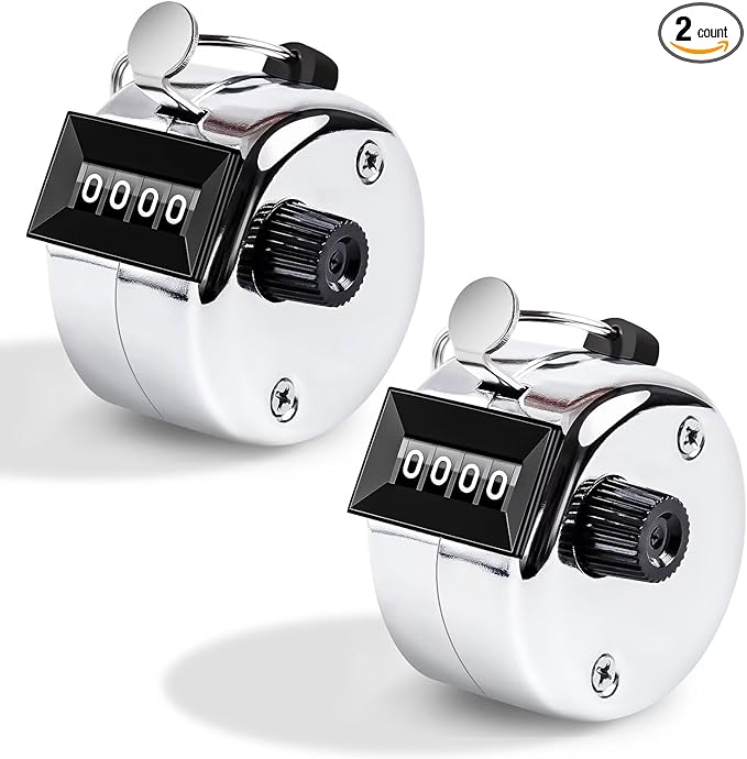 Clicker Counter, Metal Hand Tally Counter Clicker with 4 Digit Display, Pitch Counter for Golf Stroke, Baseball, Coaching, Knitting, Lap, Row Sport, Silver