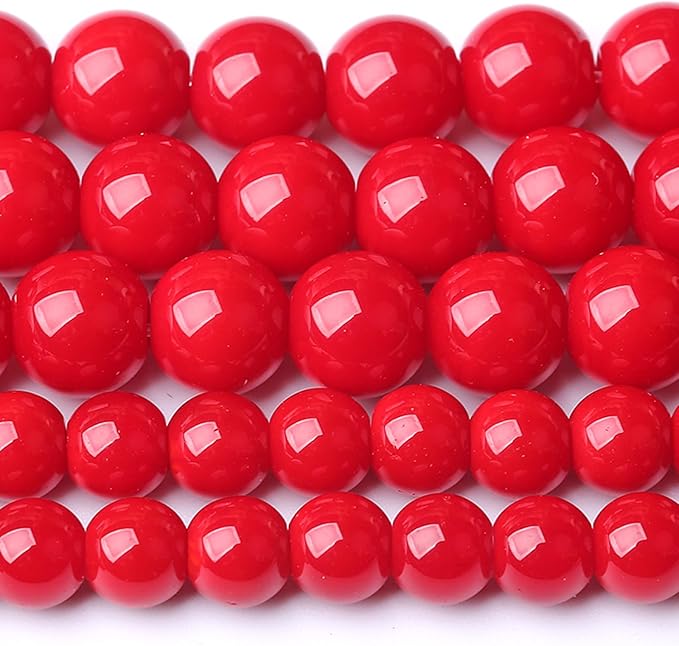 10MM Coral Red Glass Beads Natural Stone Crystal Energy Round Loose Beads for Jewelry Making Bracelet 72pcs 2 Strands 32"