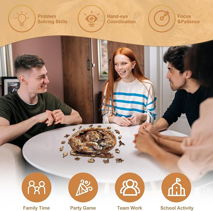 KAAYEE Wooden Puzzles for Adults, 3D Vision Effect Lion King Wooden Jigsaw Puzzles 300 PCS Unique Shape Advanced Wood Puzzle Adult, Fathers Birthday Family Game (L-13.4 * 13.4in)