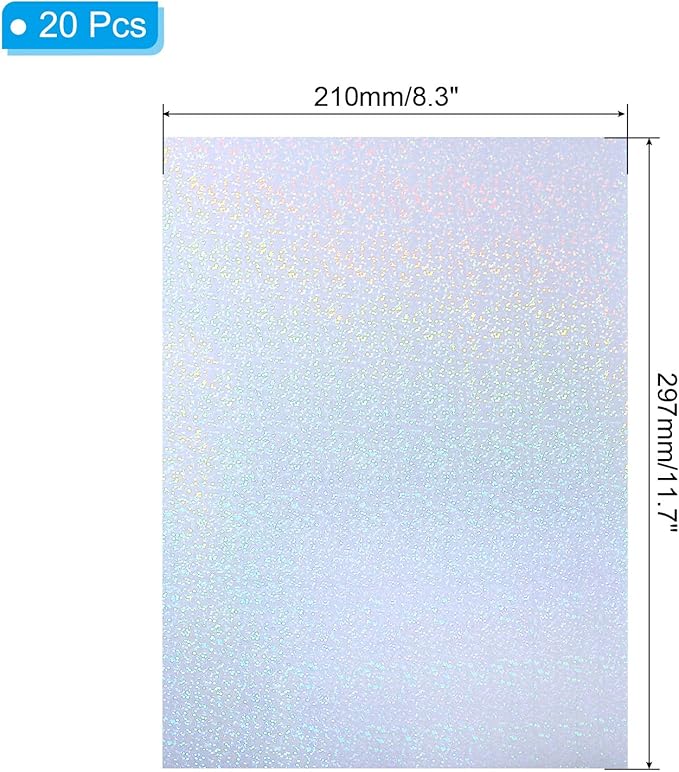 PATIKIL 11.7x8.3" Holographic Sticker Paper, 20Sheets A4 Polypropylene Self-Adhesive Transparent Waterproof Laminate Overlay Film for Photo Cards Scrapbook Decorations, Little Circle