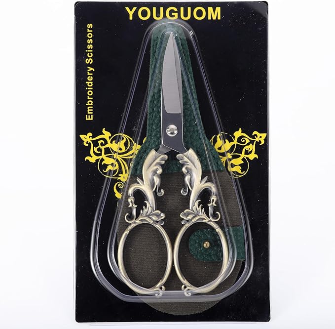 Sewing Craft Scissors, Multipurpose Sharp Scissors with Sheath for Art Home School Paper Thread Cutting Scissor, 5.3in Bronze Big Handles