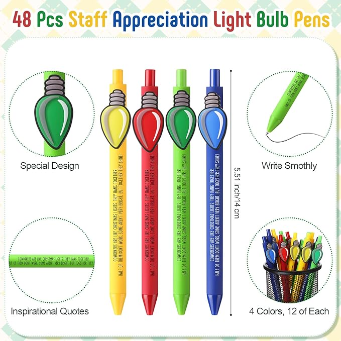 Eaasty 48 Pcs Christmas Gifts for Coworkers Appreciation Ballpoint Pens Bulk Coworkers Are Like Christmas Lights Holiday Thank You Gifts for Employee Team Colleagues (Appreciation)