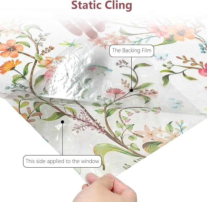 NINETREX Window Privacy Film,Stained Glass Window Film,Rainbow Decorative Stickers Static Cling Anti UV Heat Control for Home Decor (Galsang Flower,23.6 x 157.4inch)