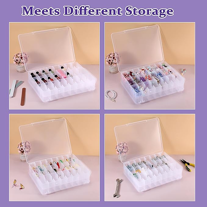 OwnMy 2 Pack 46 Grids Sewing Thread Organizer, Double-Sided Thread Spool Storage and Organizer Boxes, Plastic Embroidery Threads Embroidery Floss Organizers Boxes for Small Toys Cars, Sewing Crafts