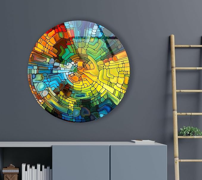 My Photostation.com 39,4''(100cm) Diameter Stained Yellow Round Glass Wall Art Tempered Glass Printing Wall Decor Large Wall Art Wall Hangings