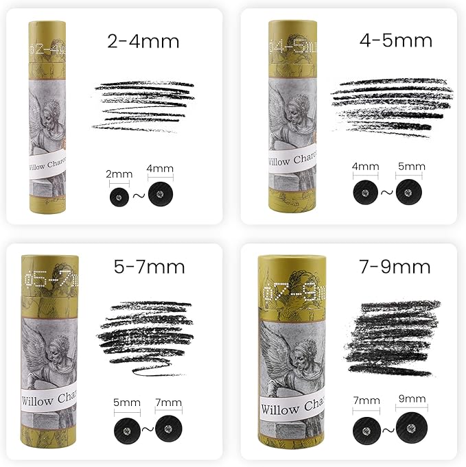 LOONENG Willow Charcoal Sticks, Natural Willow Charcoal for Artists, Beginners or Kids of All Skill Levels, Great for Sketching, Drawing and Shading, Approx 5-7mm in Diameter, Pack of 25
