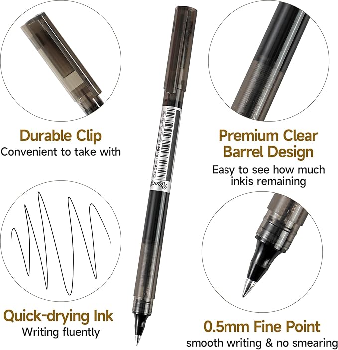 RIANCY Fine Point Colored Pens 12 Colors 0.5mm Gel Ballpoint Pens Assorted Colors Liquid Ink Pens No Smear Vibrant Colorful Writing for Journaling Note Taking Doodling Coloring Office School Supplies