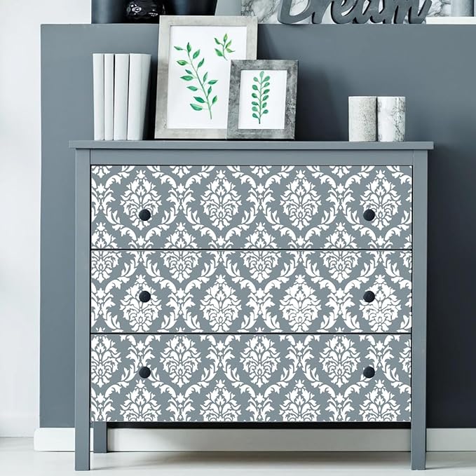Damask Stencils for Walls 12inch Damask Stencil Large Texture Stencils for Painting on Wood Furniture Canvas Paper Fabric