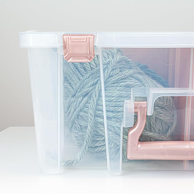 ArtBin 6990RK-AMZ Super Satchel Double Deep Compartment Box - Art Storage with 8 Removable Compartments, Smart Closure for Craft Supplies (Rose Gold - Pack of 3)
