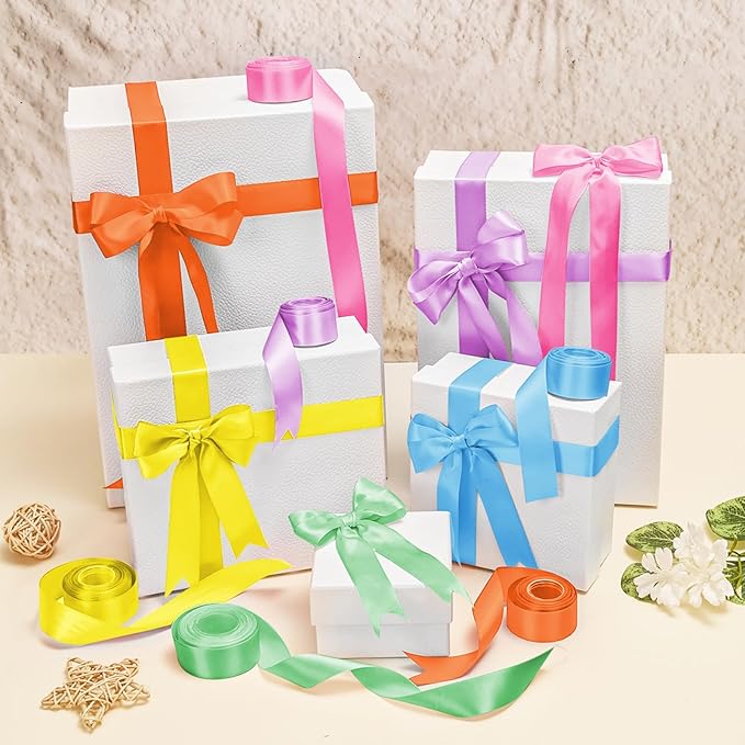 1 Inch Rainbow Satin Ribbons for Crafts, 6 Rolls Single-Faced Rainbow Assorted Ribbons for Gift Wrapping Flower Bouquet Wedding Invitations Bridal Shower Hair Bows Garland Party Decor
