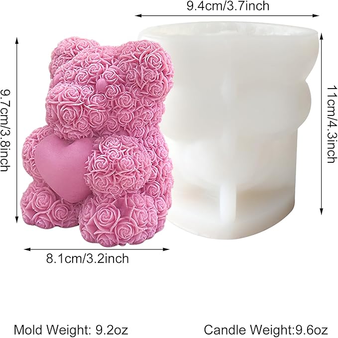 Extra Large Rose Bear Silicone Molds,3D Teddy Bear Candle Making Molds,Epoxy Resin Molds,for DIY Handmade Soaps, Women Gifts,Valentine Gifts, Birthday Gifts,Wedding Gift,Home Decor Crafts