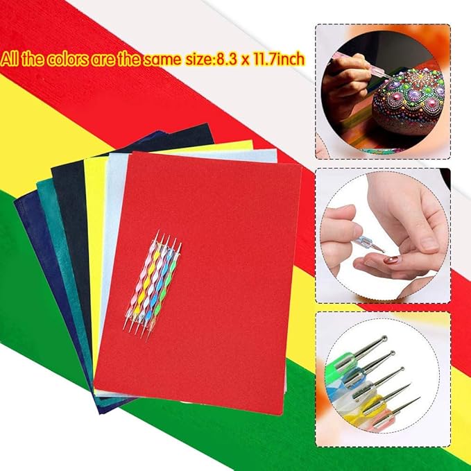 60 Sheets Carbon Transfer Paper,Tracing Paper Carbon Graphite Copy Paper with 5 Pieces Embossing Styluses Stylus Dotting Tools for Wood,Paper,Canvas and Other Art Surfaces 8.3 x 11.7 inches(6 Colors)