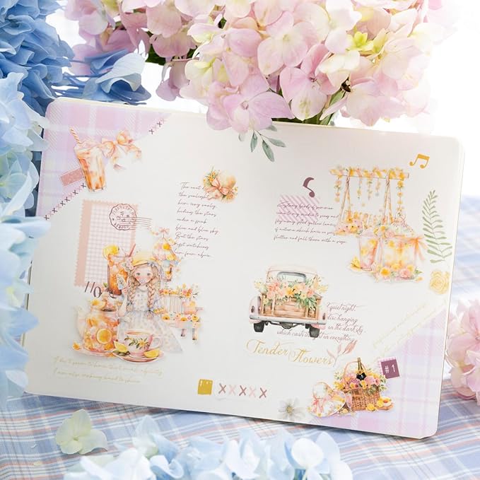4Pcs Girl Pre-Cut Sticker Books, PET and Washi Designs for Scrapbooking, Journaling Supplies, Junk Journal Ephemera, Includes Organizer