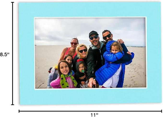 8.5x11 Mat Bevel Cut for 7x9 Photos - Acid Free Aquamarine Blue Precut Matboard - For Pictures, Photos, Framing - 4-ply Thickness