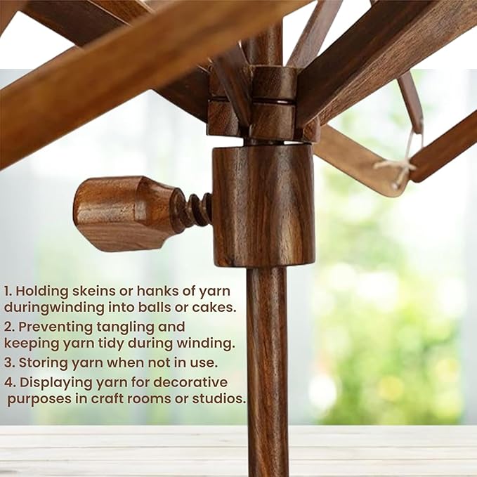 Wooden Yarn Umbrella Swift Winder, Yarn Winder for Knitting Crocheting X-Large Heavy Duty Winder, Natural Beach Wood Handmade Swift, Holds up to a 6' Circumference Skein
