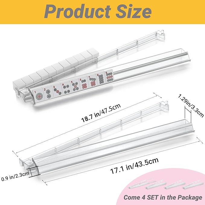 4PCS Mahjong Racks with Pushers,Clear Acrylic American Majiang Tile Racks