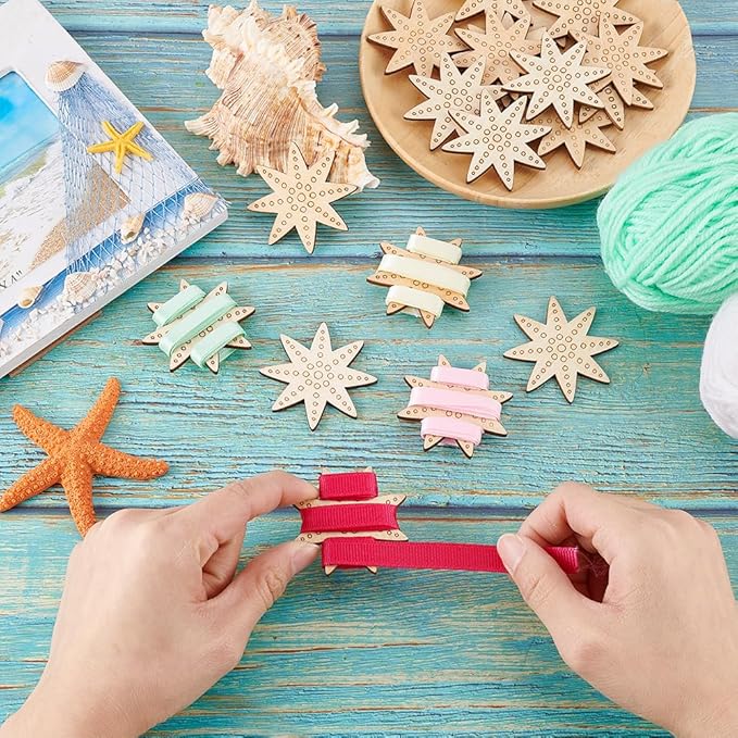 PH PandaHall 20pcs Embroidery Thread Organizer 2 inch Sewing Thread Winder Wood Bobbins Card Thread Storage Floss Keeper Starfish Shape Thread Holder for Sewing Projects Crochet Needlework Tool