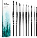 Watercolor Brushes Professional, Fuumuui 9Pcs Synthetic Squirrel Paint Brush Set for Adults Round Pointed Detail to Mop for Watercolor Gouache Acrylic Ink Painting