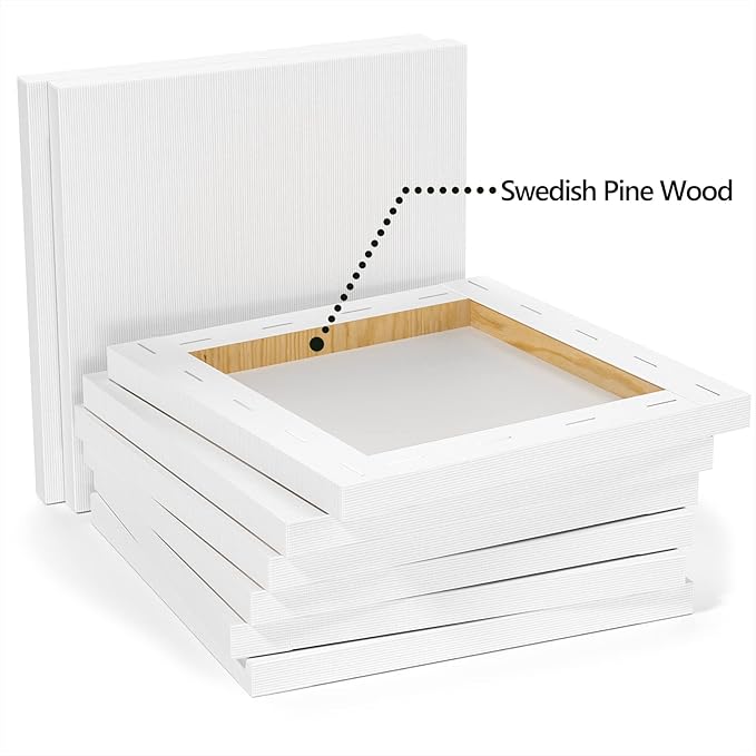 GOTIDEAL Stretched Canvases for Painting, 12x12" Inch Set of 7, Primed White - 100% Cotton Blank Art Square Canvas Boards for Painting for Acrylic Pouring, Oil Paint Dry & Wet Art Media