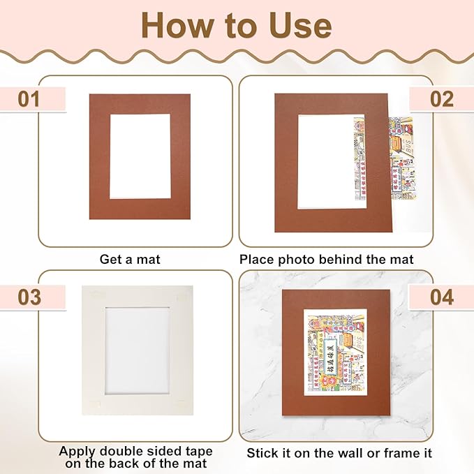 uxcell Picture Mats, 8 x 10 Mat Board Center for 5 x 7 Pictures Acid Free White Core Bevel Cut Frame Mattes with Backing for Display Art Measuring, Lotus Root