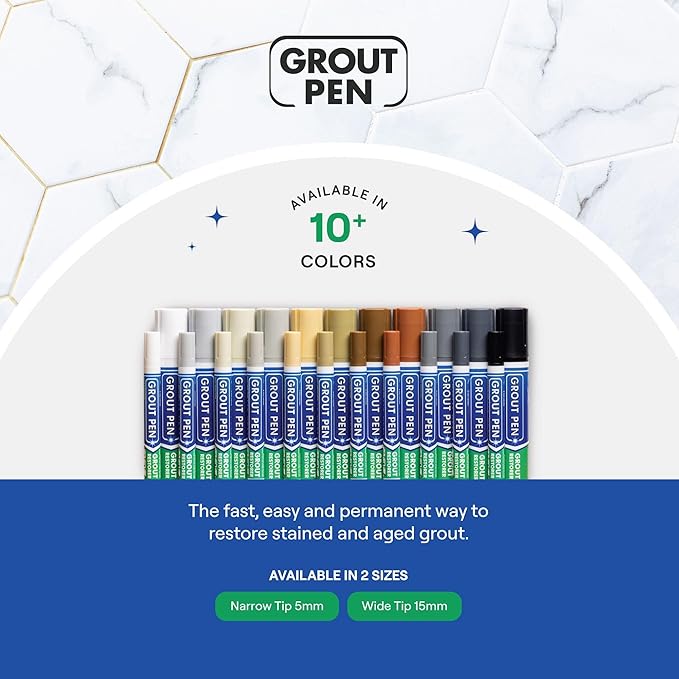 Grout Pen Cream Tile Paint Marker: Waterproof Grout Paint Pen, Tile Grout Colorant and Sealer Pen for Bathroom, Shower, Kitchen, More - Cream, Wide 15mm Tip (20mL)