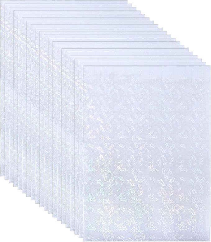 PATIKIL 11.7x8.3" Holographic Sticker Paper, 20Sheets A4 Polypropylene Self-Adhesive Transparent Waterproof Laminate Overlay Film for Photo Cards Scrapbook Decorations, Christmas Ribbon