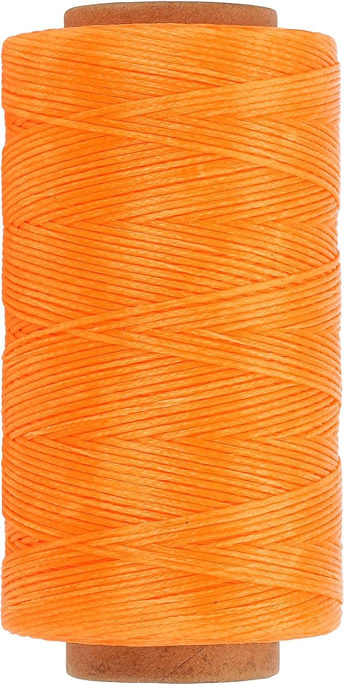PATIKIL 284 Yard Flat Waxed Thread 150D 1mm Leather Sewing Cord for Repairing Shoes Bags Wallets Jewelry Making DIY Leather Craft, Fluorescent Orange