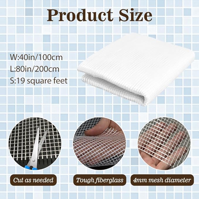 40" x 80" Mosaic Mesh for for Back Mounted Tile with Gloves, Fiberglass Mosaic Mesh Backing Boast for Tile Installation Supplies Tools, Non Sticky (40" x 80")