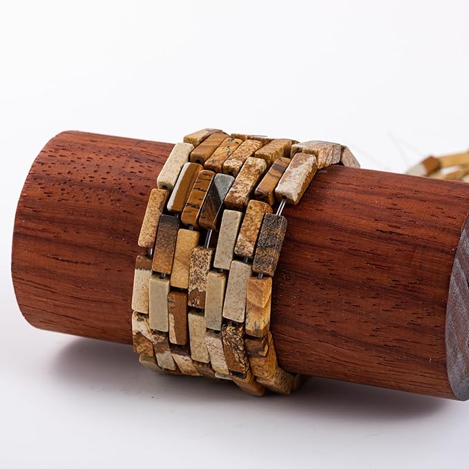Natural Blown Picture Stone Rectangle Tube Beads 4x13mm 38cm/str Loose Semi Gemstone Stone Beads for Making Bracelets Necklace Earrings