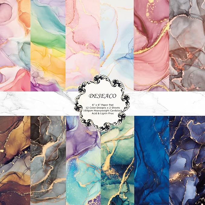 Marbled Scrapbooking Paper Pad 6x6, Glittered Watercolor Single-Sided Decoupage Paper Vintage, Card making Colorbok Pattern Paper, Decorative cricut craft paper journaling supplies aesthetic