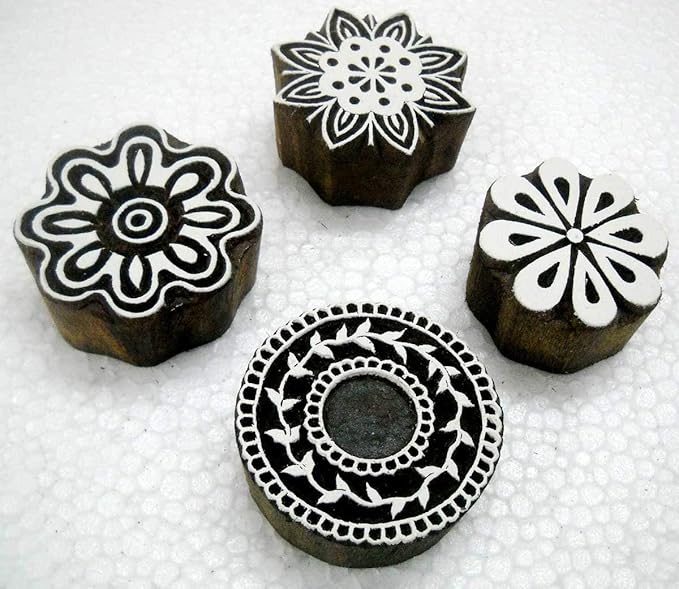 Wholesale Lot of Four Floral Designs Wooden Block Stamps/Tattoo/Indian Textile Printing Blocks